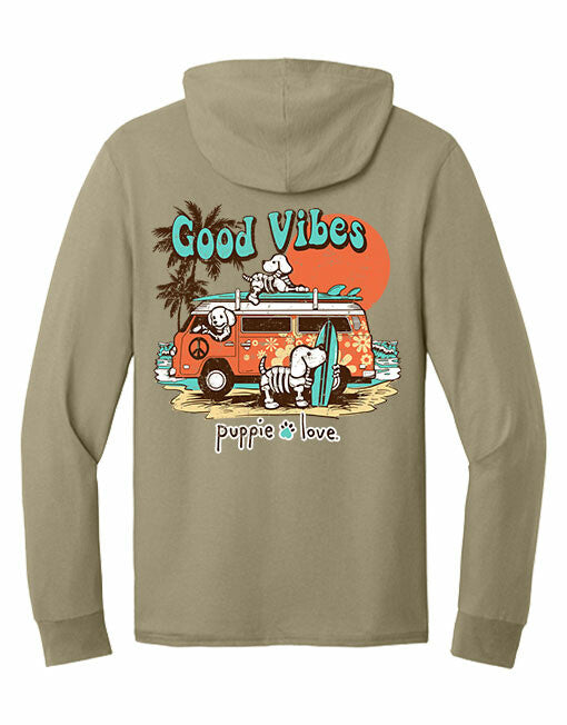 BEACH BUS SKELETON PUPS, ADULT HOODIE TEE PUPPIE LOVE