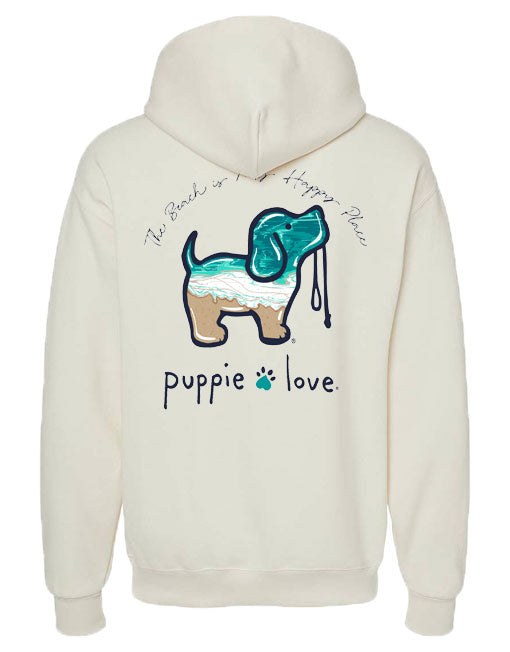 BEACH IS MY HAPPY PLACE PUP, ADULT HOODIE PUPPIE LOVE