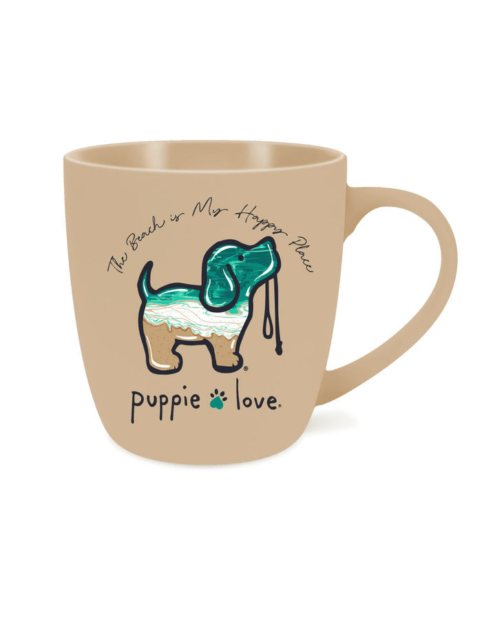 BEACH IS MY HAPPY PLACE PUP MUG PUPPIE LOVE