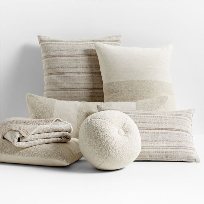 Biella Wool-Cotton Blend Textured Sphere 12"x12" Arctic Ivory Throw Pillow