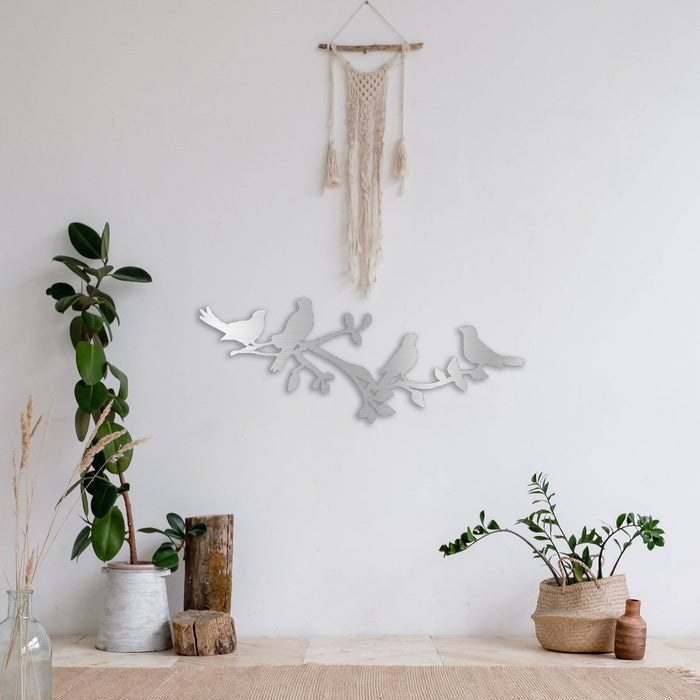 Birds On A Tree Branch - Metal Wall Art - MetalPlex