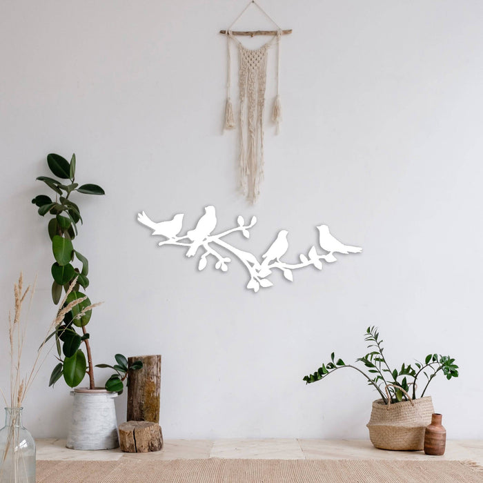 Birds On A Tree Branch - Metal Wall Art - MetalPlex