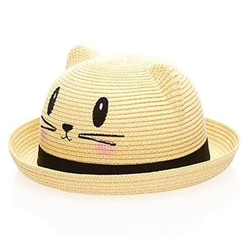 Boardwalk Style - Kids Straw Kitty Hat - Black