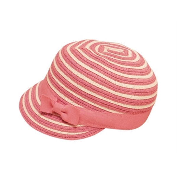 Boardwalk Style - Kids Striped Straw Cap in Fuchsia - Full View