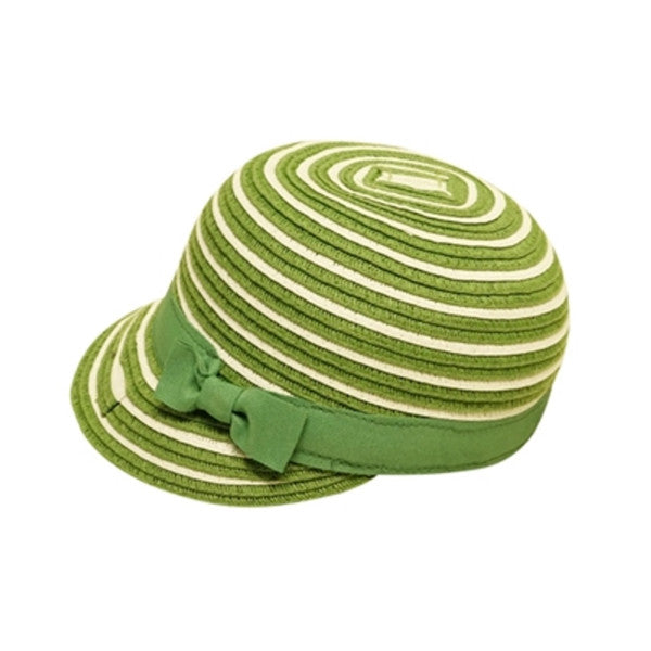 Boardwalk Style - Kids Striped Straw Cap in Lime - Full View