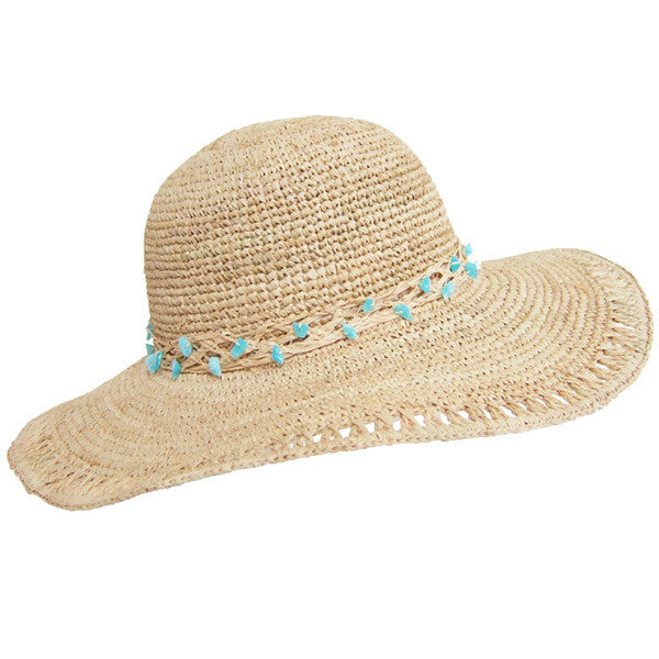 Dynamic Asia - Raffia Sun Hat with Turquoise Beads