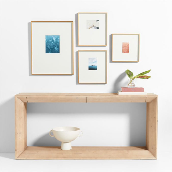 Brushed Brass Metal Picture Frame with Horizontal White Mat 5x7