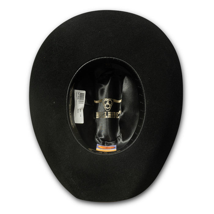 Bullhide Hats by Montecarlo - 4X "Kingman" Wool Felt Black Cowboy Hat / Rhinestone Buckle (Bottom, Inside)