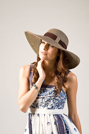 California Hat Company - Big Brim Floppy Hat with Scarf  Brown/Black Model