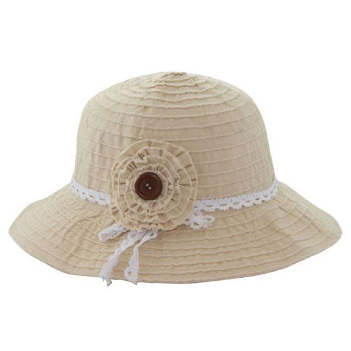 California Hat Company - Beige Crushable Bell Hat with Flower