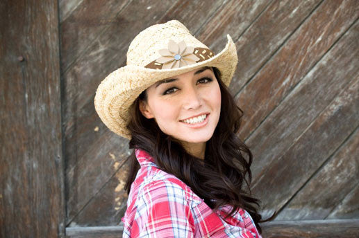 California Hat Company - Raffia Cowboy Hat With Flower Trim , Model