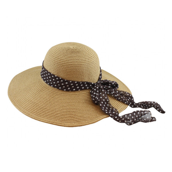 California Hat Company - Beige Straw Wide Brim Hat with Scarf