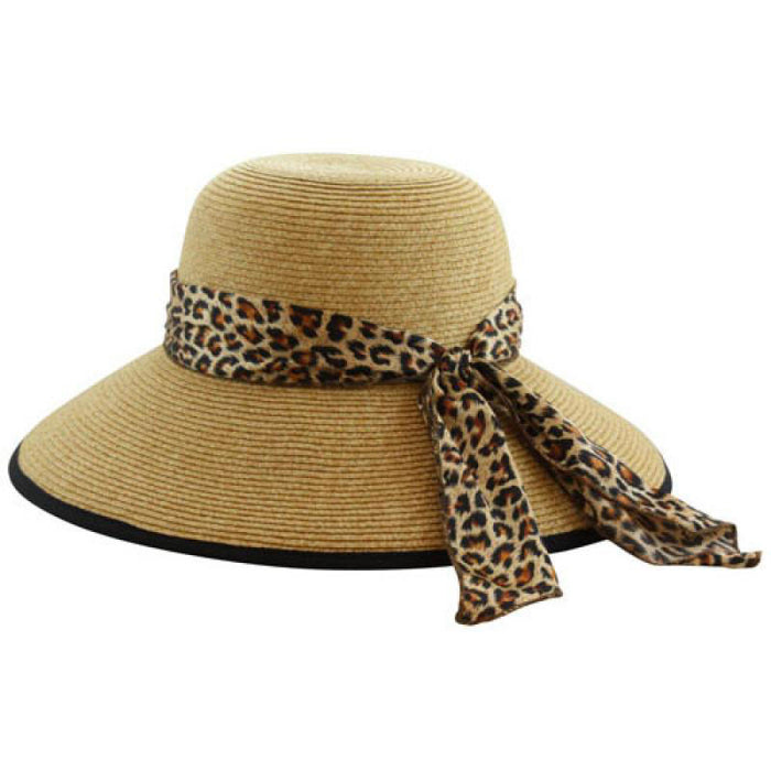 California Hat Company - Beige Wide Brim Sun Hat with Leopard Trim
