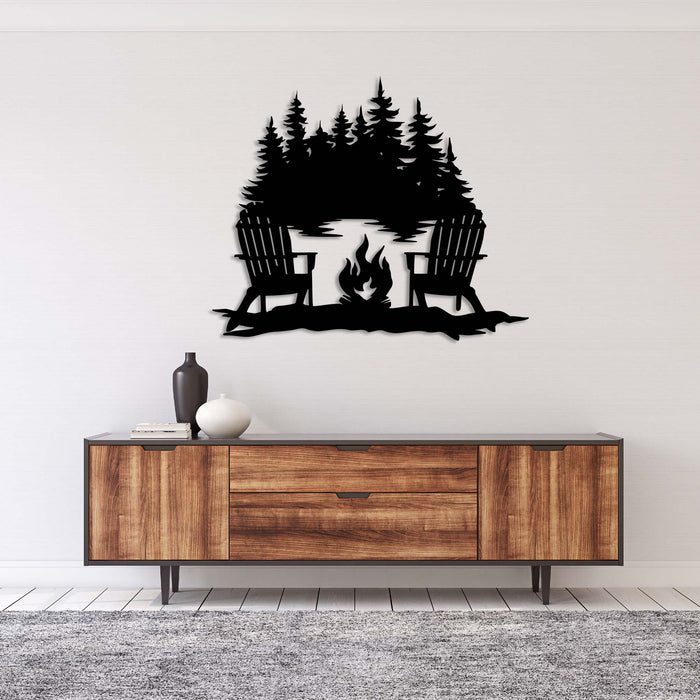 Campfire Lake View - Metal Wall Art - MetalPlex