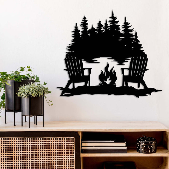 Campfire Lake View - Metal Wall Art - MetalPlex