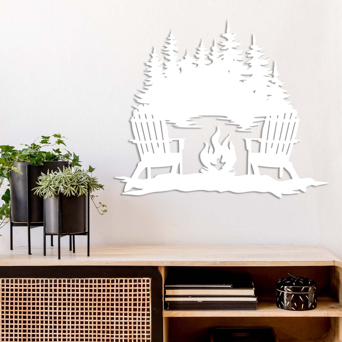 Campfire Lake View - Metal Wall Art - MetalPlex
