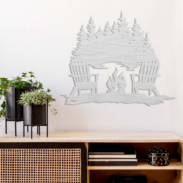 Campfire Lake View - Metal Wall Art - MetalPlex