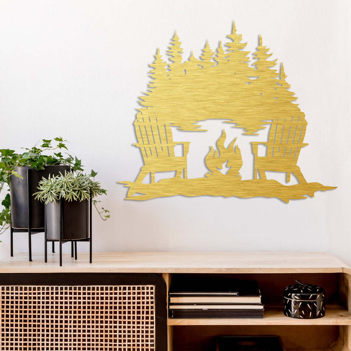 Campfire Lake View - Metal Wall Art - MetalPlex