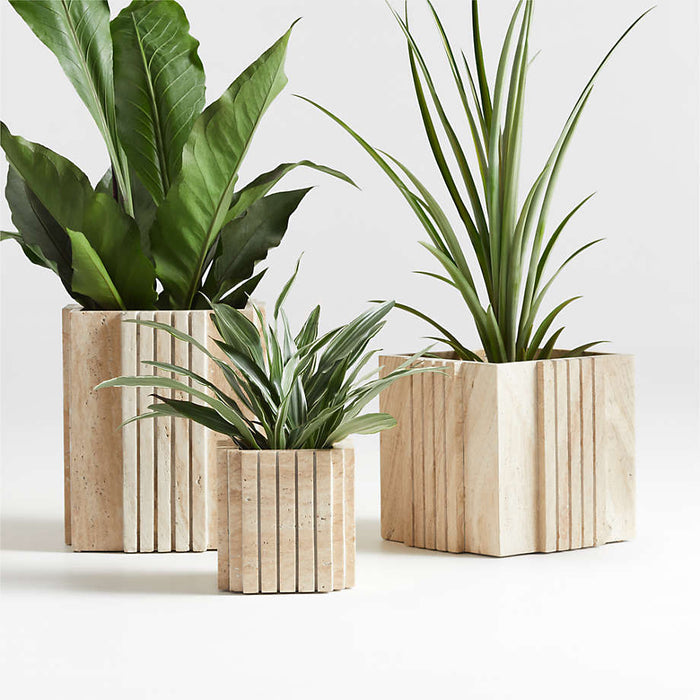 Canali Small Travertine Square Planter by Athena Calderone