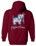CARDINAL PATTERN PUP, ADULT HOODIE PUPPIE LOVE