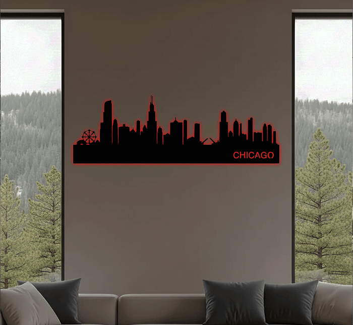 Chicago Skyline Metal Wall Art – City Skyline Urban Home & Office Decor
