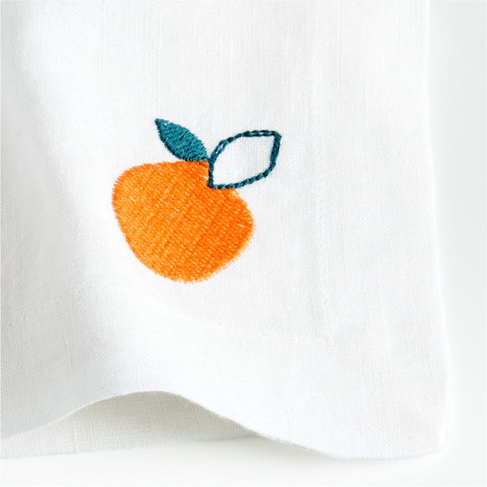 Citrus Embroidered European Flax ¬Æ-Certified Linen Cocktail Napkins, Set of 4