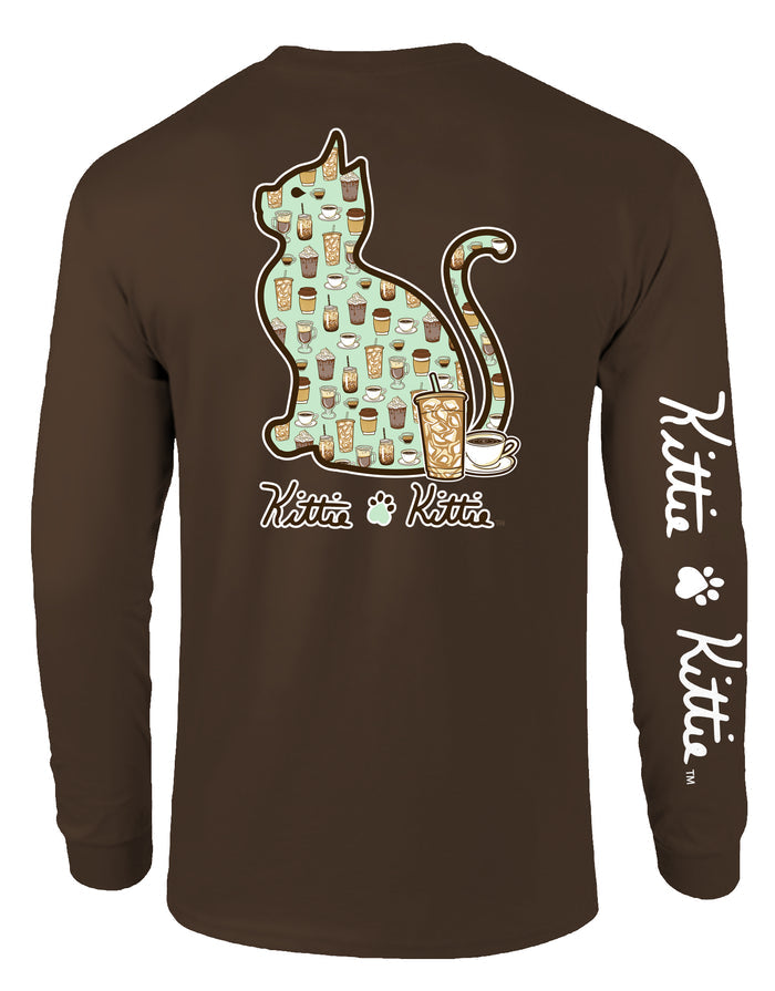 COFFEE PATTERN KITTIE, ADULT LS KITTIE KITTIE