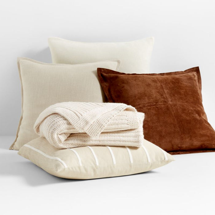 Como Cotton Embroidered Thin Stripe 23"x23" Arctic Ivory Throw Pillow Cover