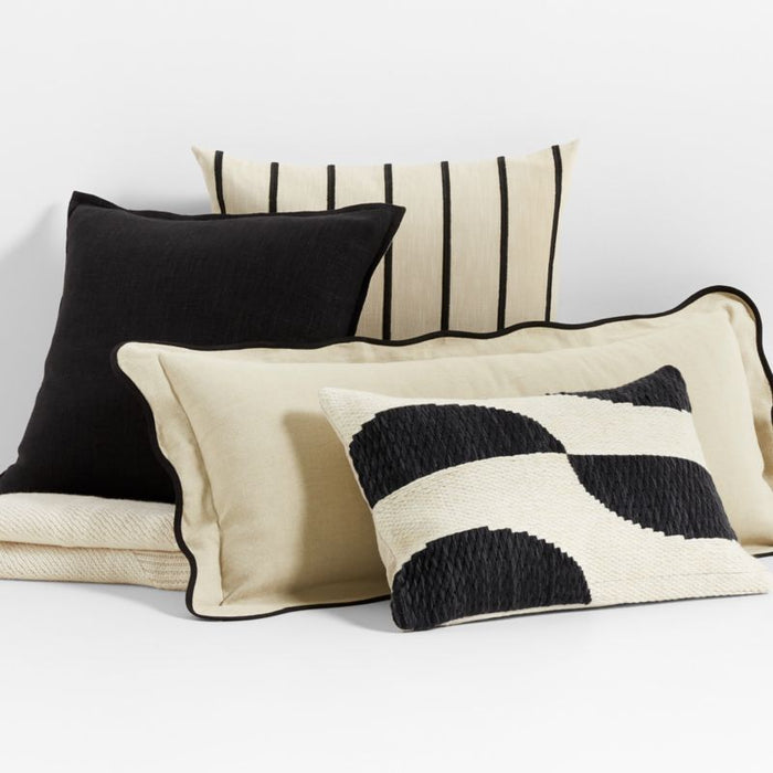 Como Cotton Embroidered Thin Stripe 23"x23" Ink Black Throw Pillow Cover