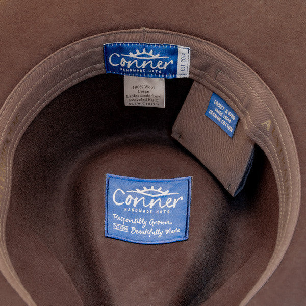 Conner - Indy Fedora in Brown - Close-Up, Stash Pocket