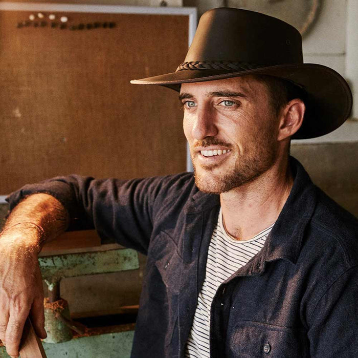 Conner - Leather Outback Hat - Brown Lifestyle