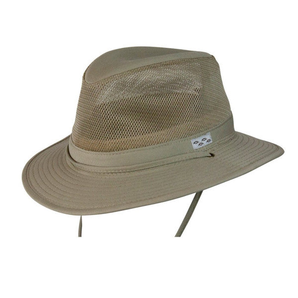 Conner Mens Mesh Outdoor Safari Fedora in Khaki - Full View