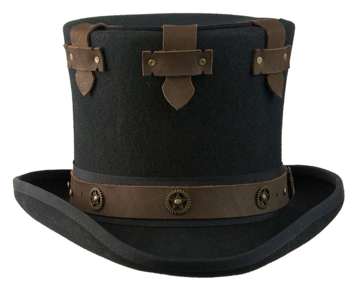 Conner - Black Steampunk "Boss" Top Hat (Front)