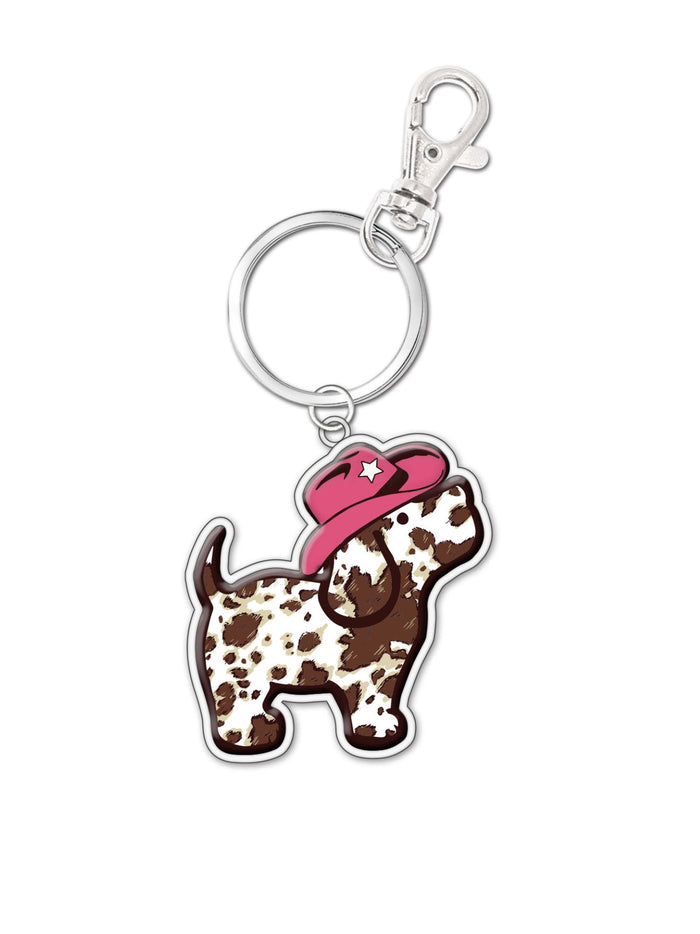 COW PRINT PUP KEY RING, PINK PUPPIE LOVE