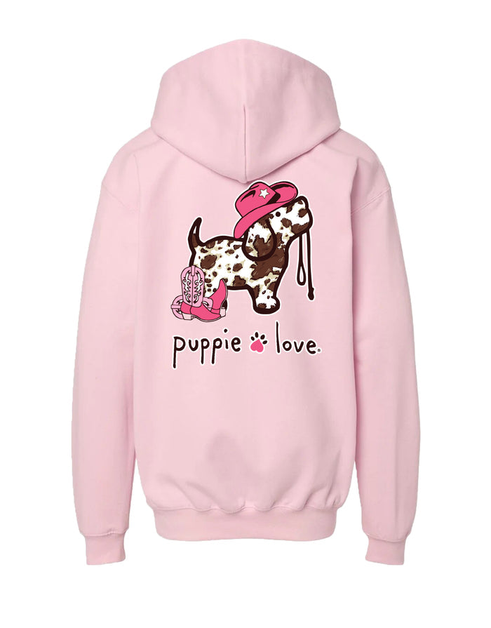 COW PRINT PUP, YOUTH HOODIE PUPPIE LOVE