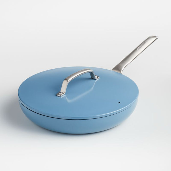 Crate & Barrel EvenCook Ceramic Denim Ceramic Nonstick 12" Fry Pan with Lid