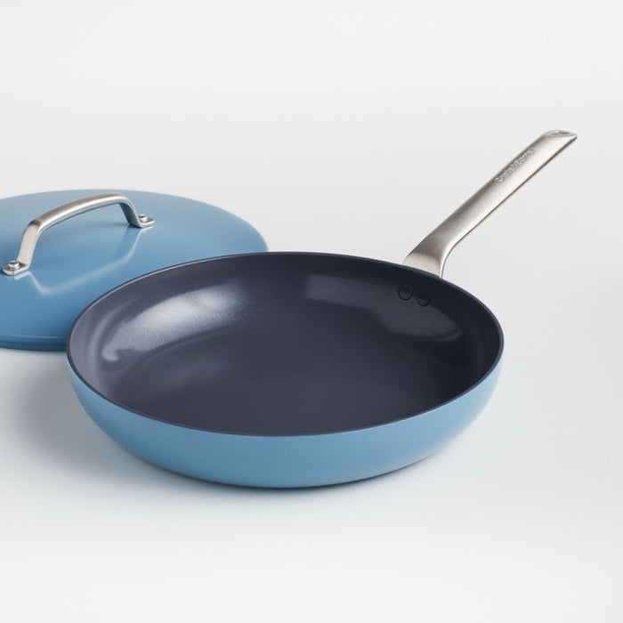 Crate & Barrel EvenCook Ceramic Denim Ceramic Nonstick 12" Fry Pan with Lid