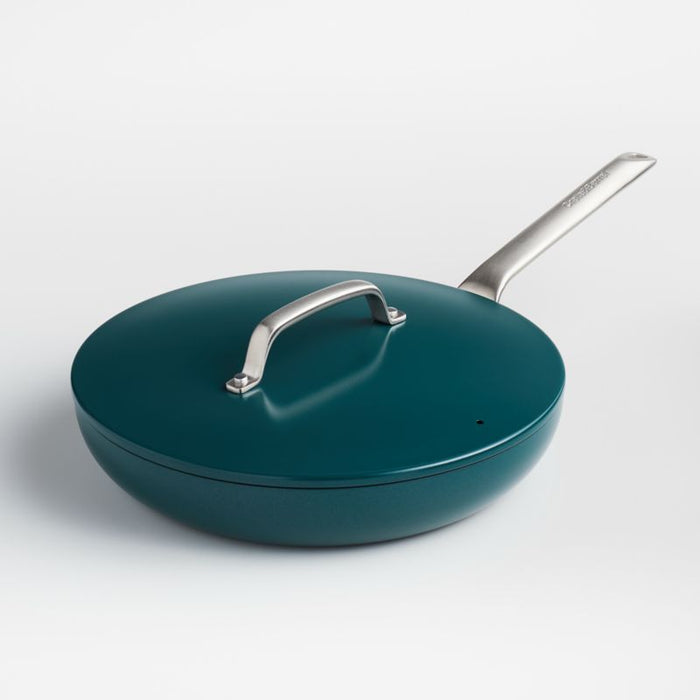 Crate & Barrel EvenCook Ceramic Ñ¢ Deep Teal Ceramic Nonstick 12" Fry Pan with Lid