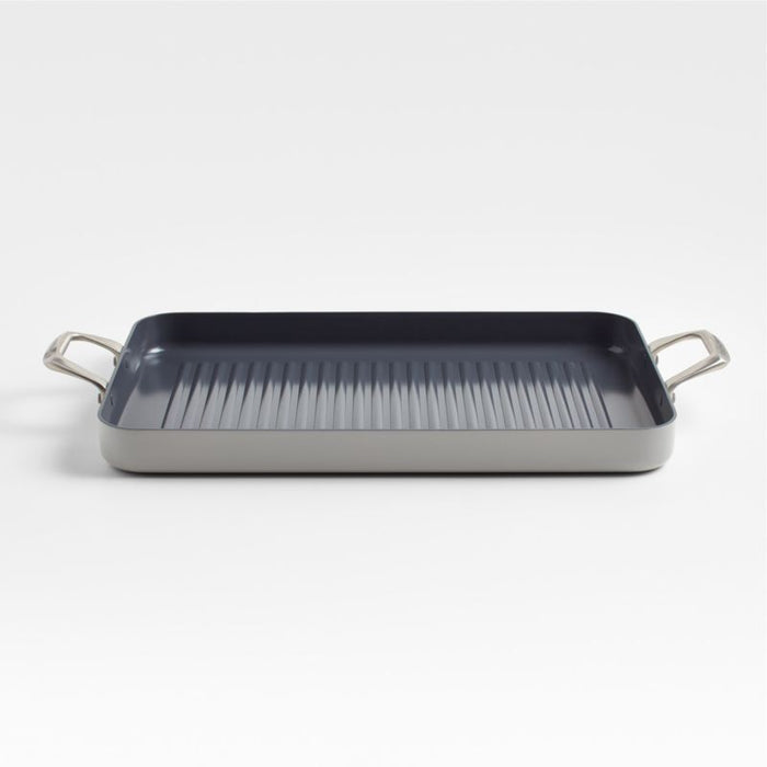 Crate & Barrel EvenCook Ceramic ¬ô Grey Nonstick Double Burner Grill Pan