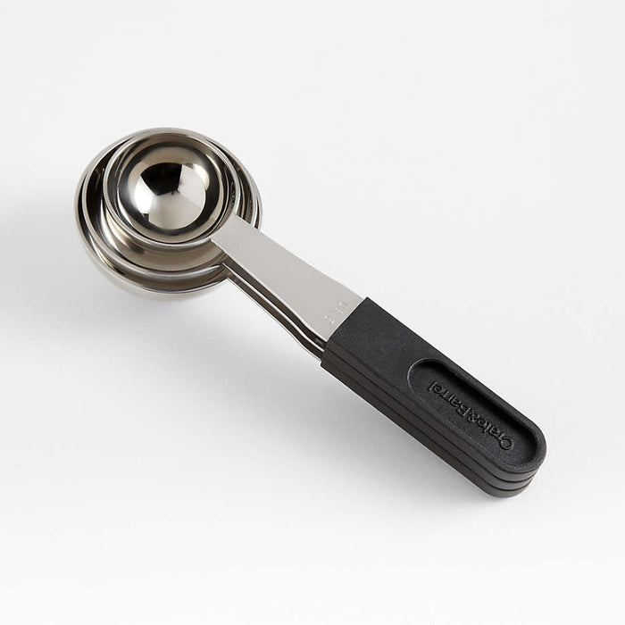 Crate & Barrel Nesting Clip Handle Stainless Steel Odd-Size Measuring Spoons, Set of 3