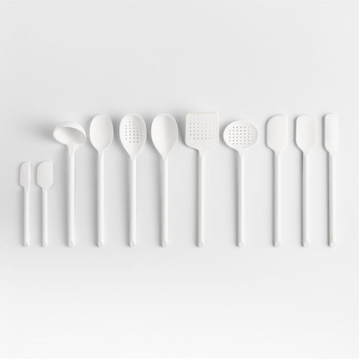 Crate & Barrel White Silicone Deep Slotted Spoon