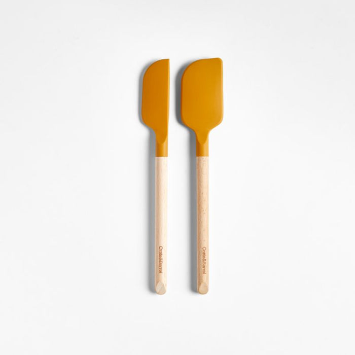 Crate & Barrel Wood and Yellow Silicone Mini Spatulas, Set of 2