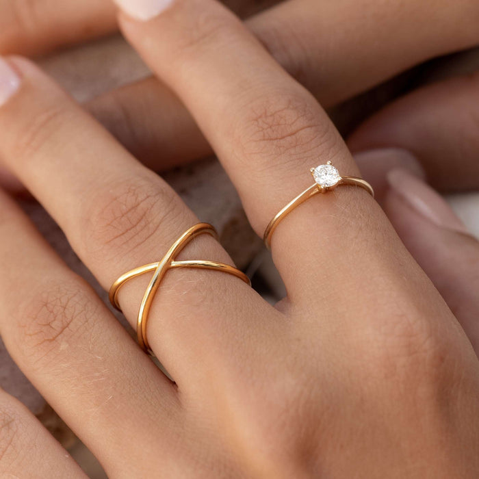 Two gold vermeil rings on model