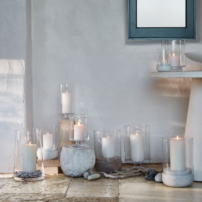 Curve Marble and Glass Hurricane Candle Holder 6.5"