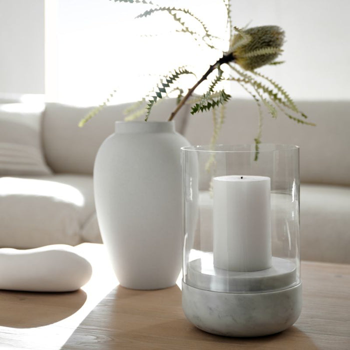 Curve Marble and Glass Hurricane Candle Holder 6.5"