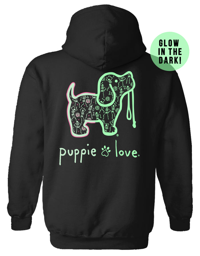 DANCING SKELETONS PUP, ADULT HOODIE PUPPIE LOVE