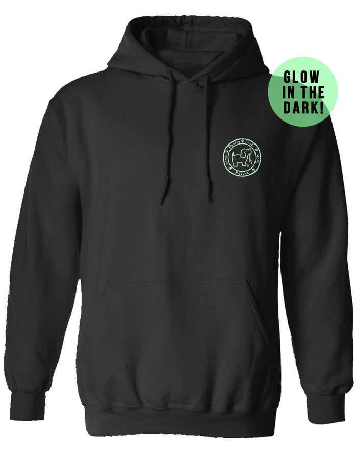 DANCING SKELETONS PUP, ADULT HOODIE PUPPIE LOVE