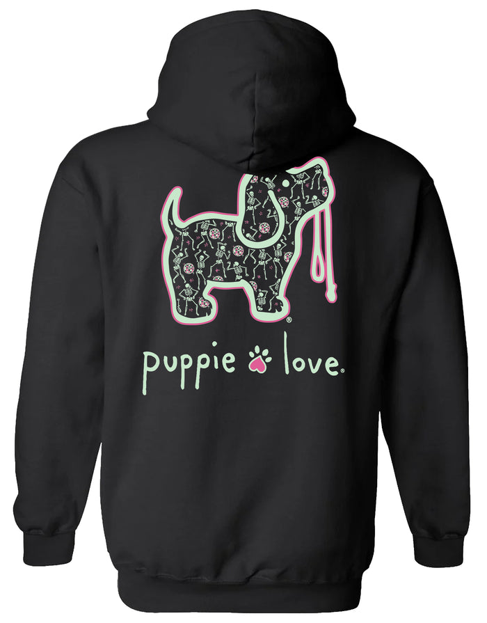 DANCING SKELETONS PUP, ADULT HOODIE PUPPIE LOVE