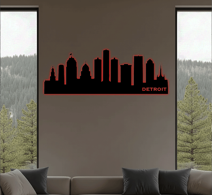 Detroit Skyline Metal Wall Art – Michigan City Urban Home & Office Decor