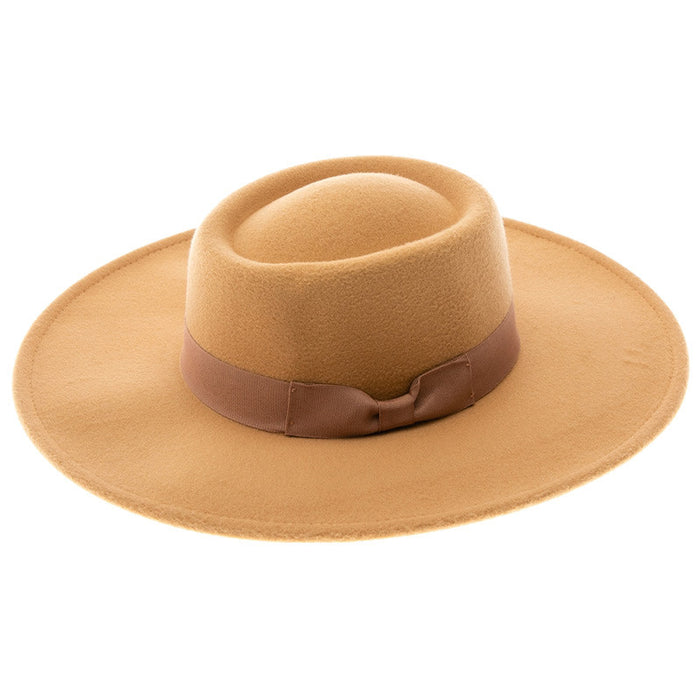 DNMC - Large Brim Vegan Felt Gambler Hat - Camel